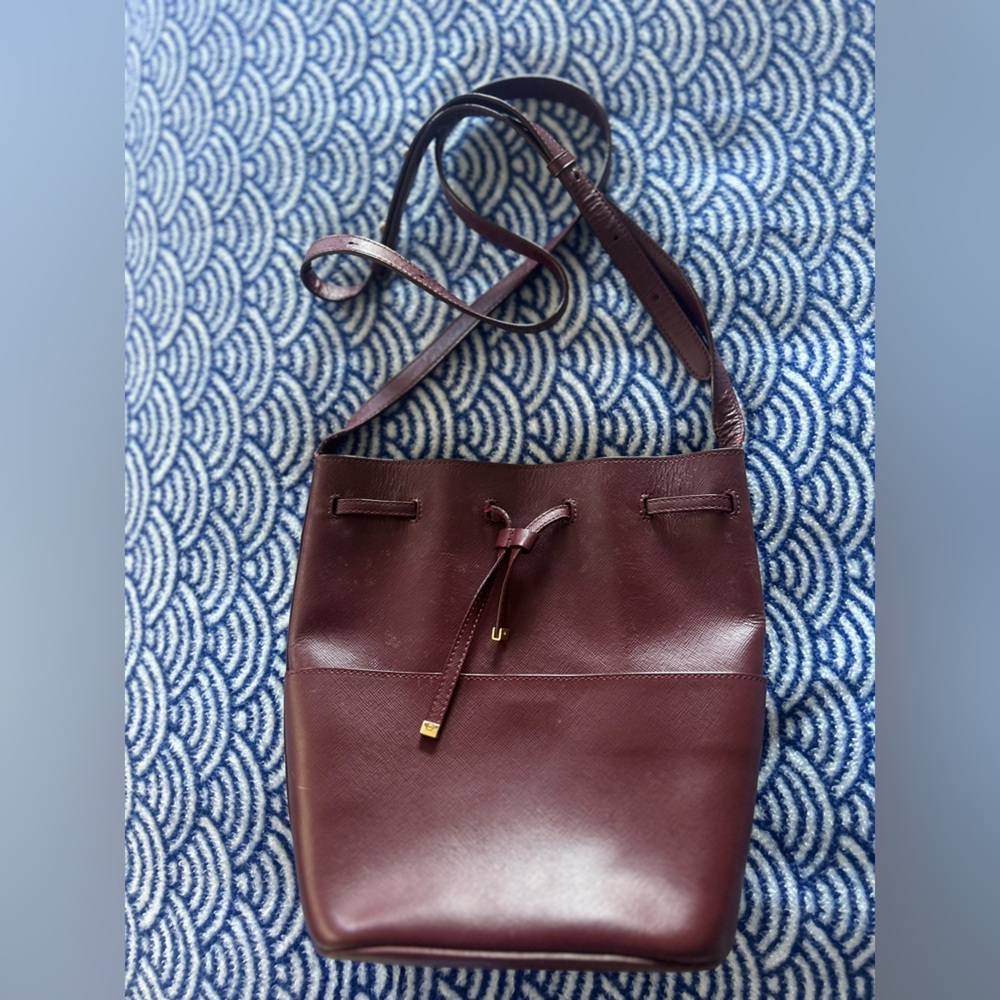 Cuyana Burgundy Crossbody Leather Bucket Bag